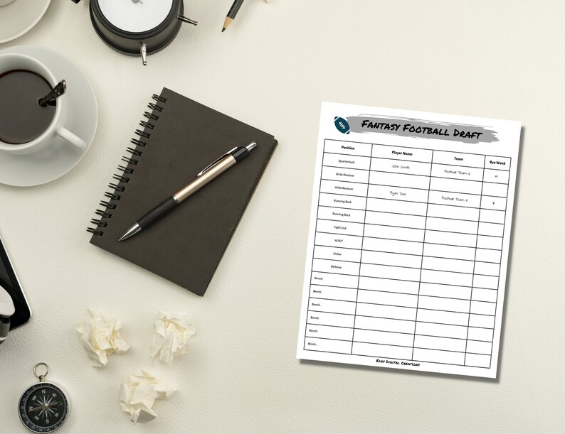 Fantasy Football Draft Sheet, Digital and Printable Draft Sheet, PDF ...