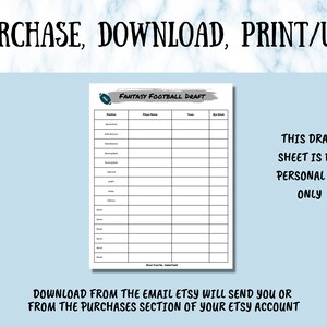 Fantasy Football Draft Sheet, Digital and Printable Draft Sheet, PDF ...