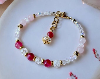 Tourmaline-Rose Quartz-Rock Crystal Gemstone Bracelet