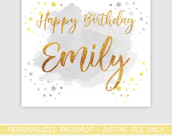 Gold Star Birthday Backdrop - My First Birthday Backdrop - Printable Backdrop - Gold Star First Birthday Poster