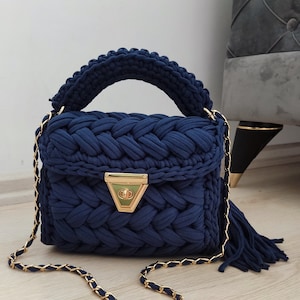 Capriluxury bag,Premium Bag,Handmade Crochet Knitted Bag Premium,Dark blue Shoulder Bag,unique Luxury Bag,wedding party,Bride,Hand Woven Bag