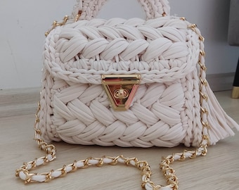 Borsa fatta a mano/borsa lavorata a maglia/borsa firmata/borsa a tracolla/borsa bianca da donna/borsa intrecciata a mano/borsa all'uncinetto/borsa di lusso Capri/borsa per feste di matrimonio