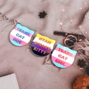 Trans + Nonbinary Pride Cat Pin Badges