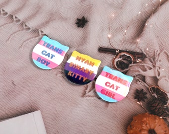 Trans + Nonbinary Pride Cat Pin Badges