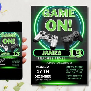 Invitation de fête d&#39;anniversaire de joueur, invitation d&#39;anniversaire de joueur, fête d&#39;anniversaire de jeu vidéo, invitation de jeux vidéo, téléchargement numérique instantané