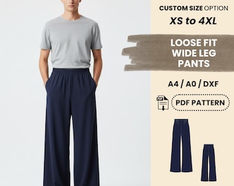 Men’s Loose Fit Wide Leg Pants Sewing Pattern | Elastic Waist Trousers XS–4XL | Comfortable Beginner Friendly Style | Digital PDF Pattern