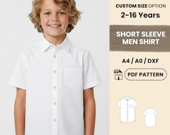 Boys Short Sleeve Button Down Shirt PDF Pattern | Kids Classic White Dress Shirt Summer Top 2–16 Years | Easy Beginner Friendly PDF Pattern