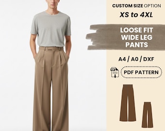 Men’s Wide Leg Pants Sewing Pattern | Loose Fit Trousers XS–4XL | Comfortable Elastic Waist | Easy Beginner Friendly PDF Pattern