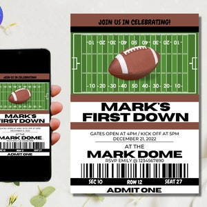 Football Ticket Birthday Party Invitation | Sports Birthday Invitation | First Down Invitation | Electronic Football Evite