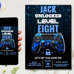 Video Game Level Unlocked Birthday Party Invitation | Gamer Birthday Invite | Boys Printable Editable | Instant Digital Download