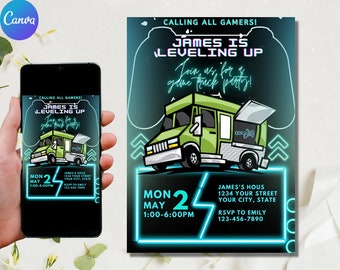 Video Game Truck Birthday Party Invitation, Personalized Video Game Gaming Bus Birthday Invite Card, Gamer Birthday Invitation