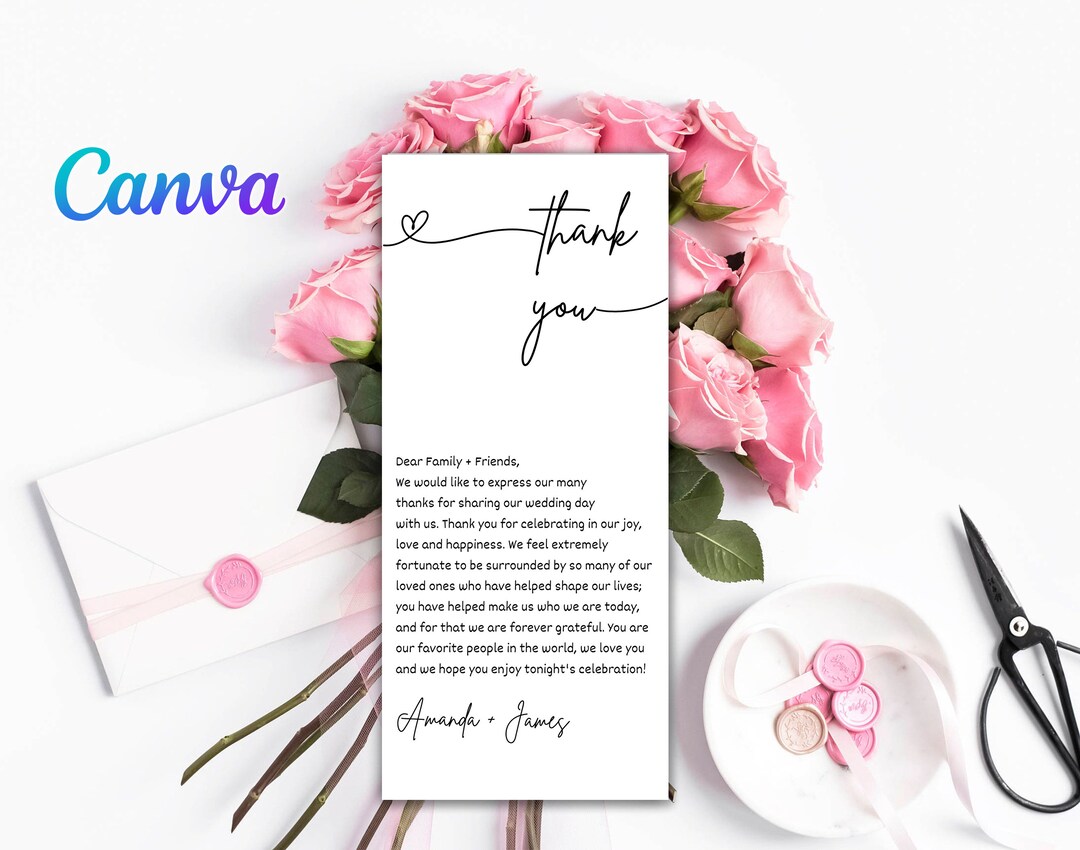 Modern Thank You Letter Wedding Menu Thank You Wedding Guest Thank You Note Digital Invitation