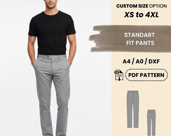 Men's Standart Fit Pants PDF Sewing Pattern | Male Classic Straight Leg Chino Trousers XS–4XL | Easy Beginner Friendly PDF Pattern