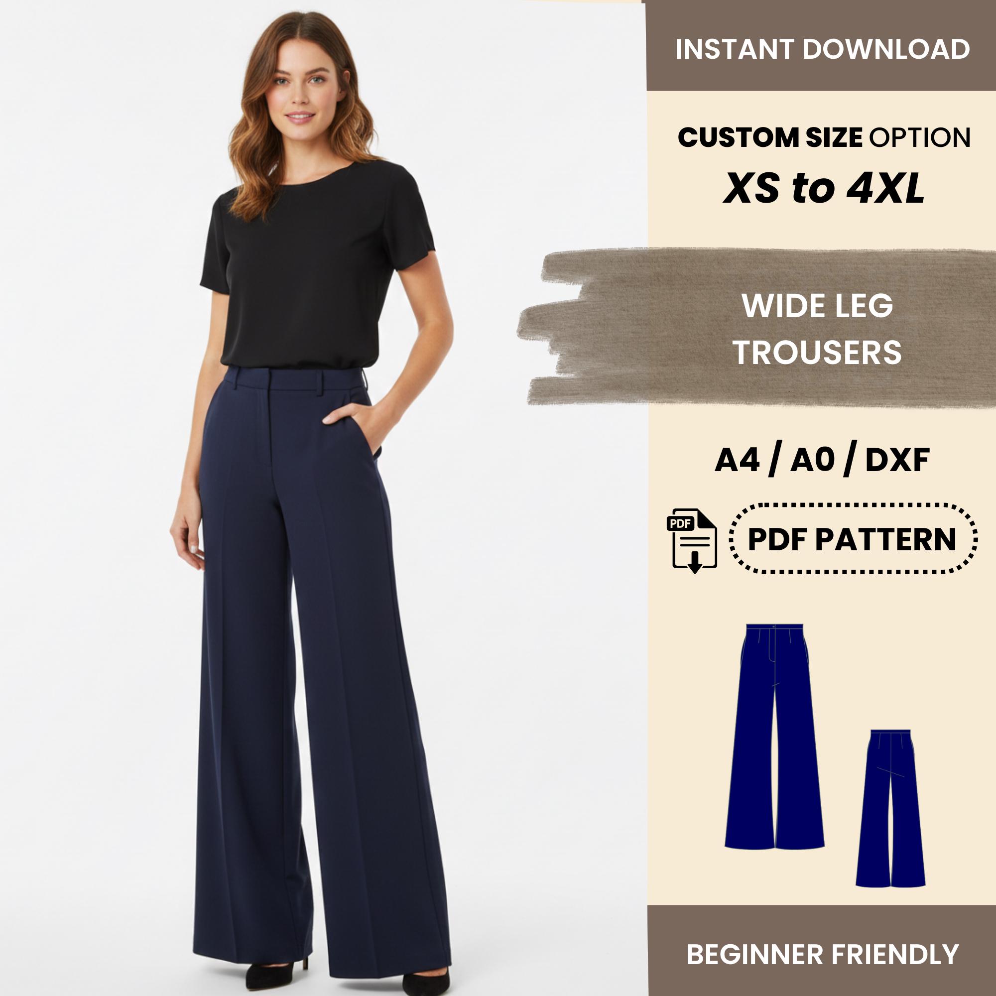 Wide Leg Trousers PDF Sewing Pattern | Women's High Waisted Relaxed Fit ...