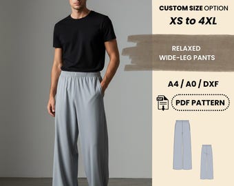 Men’s Relaxed Wide-Leg Pants Sewing Pattern | Elastic Waist Trousers XS–4XL | Easy Beginner Friendly PDF Pattern