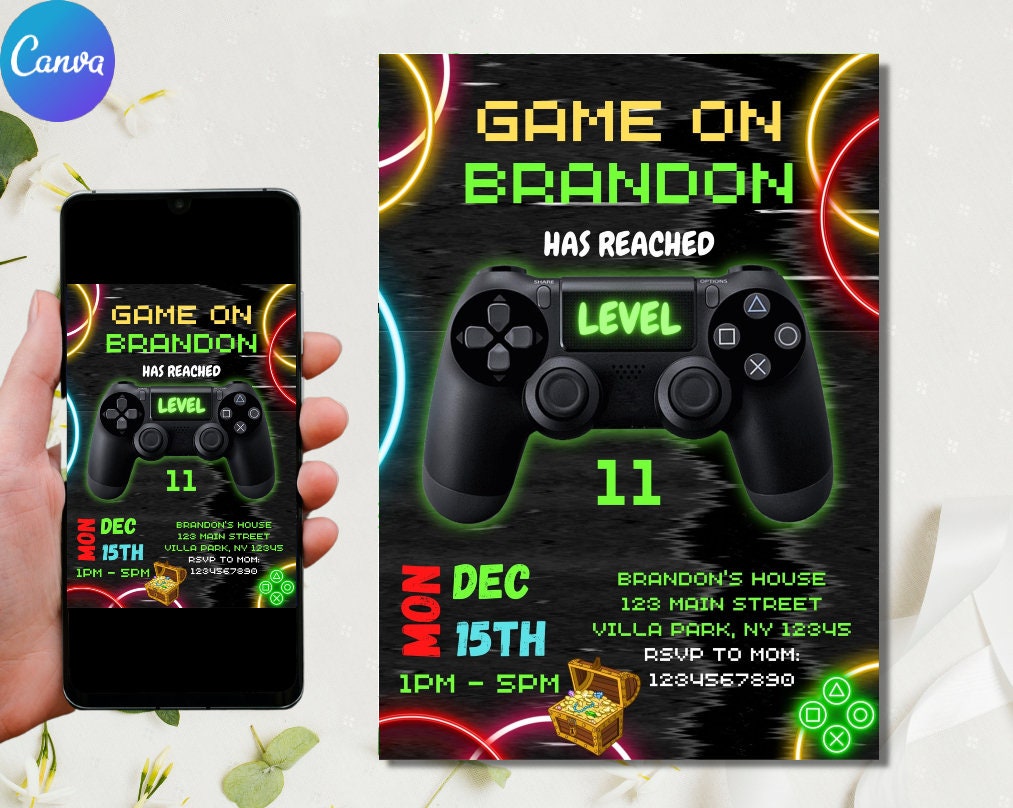 Video Games Birthday Party Invitation Gamer Birthday Invite Video Games ...