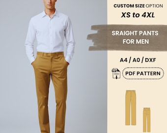 Men’s Straight Pants Sewing Pattern | Classic Fit Trousers XS–4XL | Easy Beginner Friendly PDF Pattern