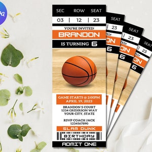 Basketball Ticket Birthday Invitation | Sports Birthday Invitation | Sports Ticket Style Party Invite | DIGITAL Editable Printable Invite