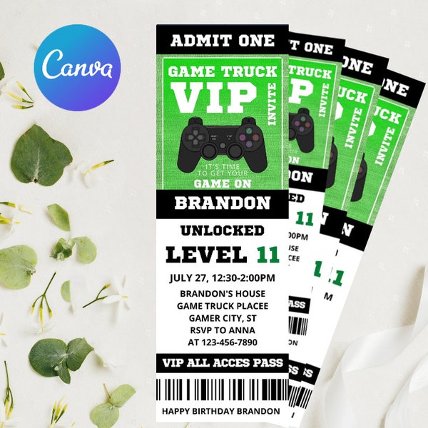 Video Game Truck Ticket Invitation | Gamer Birthday Party | Gaming Truck Invite | Digital or Printed Invites | Instant Download