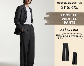 Men’s Loose Fit Wide Leg Pants Sewing Pattern | Classic Trousers XS–4XL | Custom Size Option | Beginner Friendly Digital PDF Pattern
