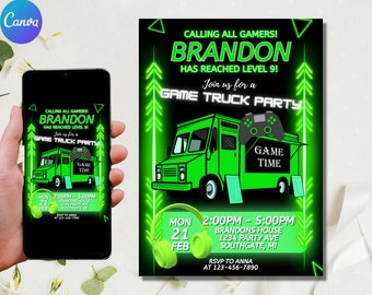 Video Game Truck Birthday Party Invitation, Gaming Truck Invite, Gamer Birthday Invitation, Digital or Printed Invites, Instant Download
