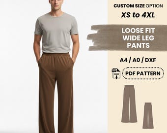 Men’s Loose Fit Wide Leg Pants Sewing Pattern | Elastic Waist Trousers XS–4XL | Easy Beginner Friendly | Digital PDF Pattern