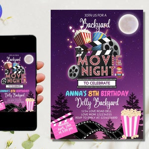 Movie Night Birthday Party Invitation | Backyard Movie Night Invitation | Outdoor Movie Birthday | Sleep Over Invite | Instant Download