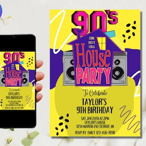90&#39;s House Party Birthday Invitation | Hip Hop Party Invitation | Instant Download | Digital or Printed Invites