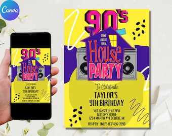90&#39;s House Party Birthday Invitation | Hip Hop Party Invitation | Instant Download | Digital or Printed Invites