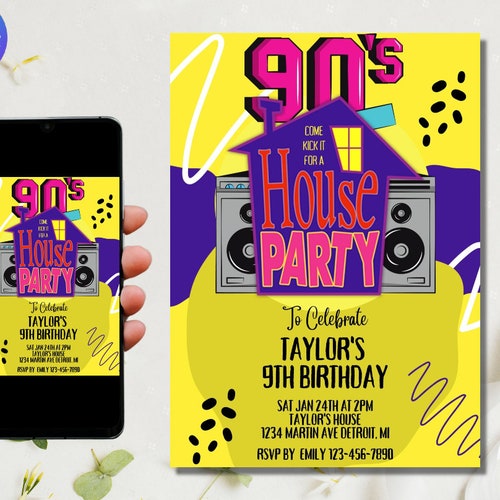 90's House Party Birthday Invitation | Hip Hop Party Invitation
