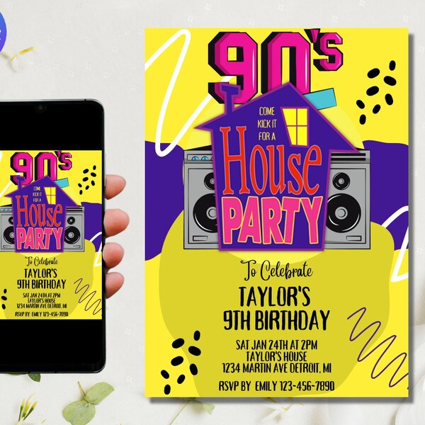 90's House Party Birthday Invitation | Hip Hop Party Invitation | Instant Download | Digital or Printed Invites