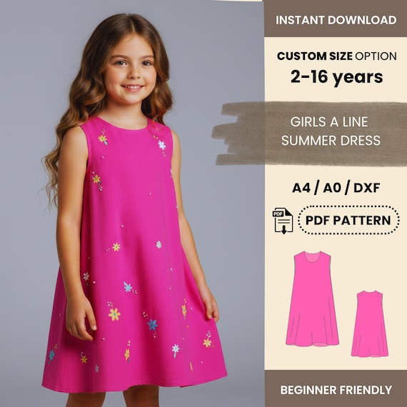 Girls A-line Summer Dress Sewing Pattern | Easy Sleeveless Dress 216Y |  Beginner Friendly PDF Pattern - Etsy