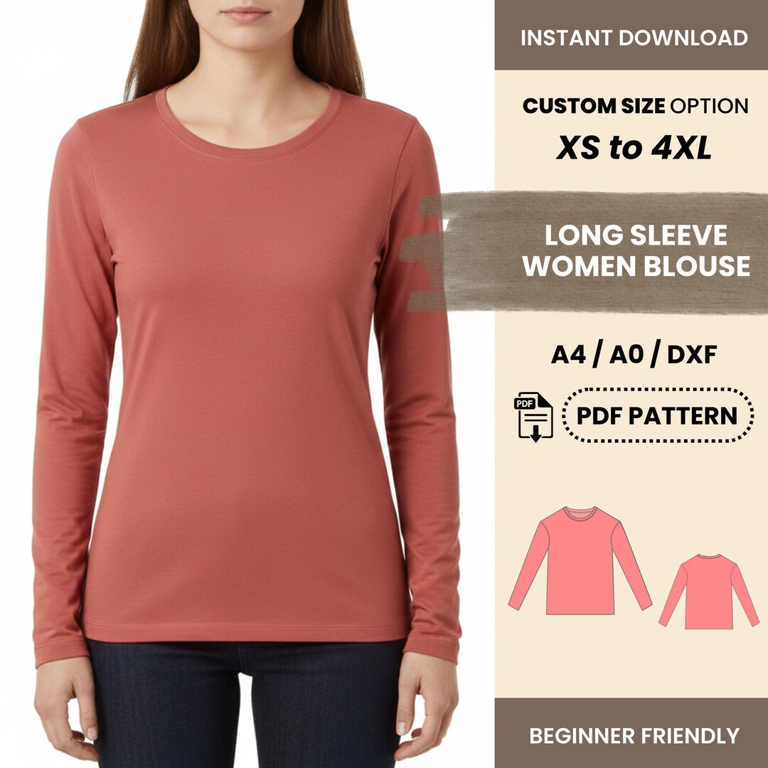 Long Sleeve Women’s Blouse Sewing Pattern | Fitted Casual Top XS–4XL ...
