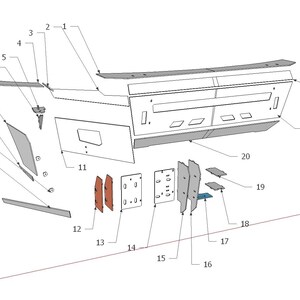 May include: Diagram showing the parts of a car dashboard, labelled with numbers 1 through 22. The dashboard is made of grey plastic and has a variety of controls and gauges. The diagram is drawn in black and white.