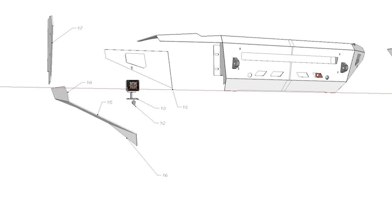 May include: A line drawing of a car part with multiple pieces labelled with letters and numbers. The part is made of metal and has a rectangular shape. The drawing is in black and white.