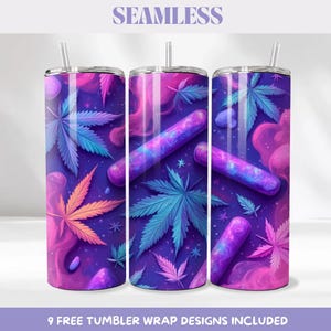 Weed Tumbler Wrap 20 oz Skinny Straight Digital PNG Cute Trippy Galaxy Seamless 420 Cannabis Leaf Pattern Commercial Use License Sublimation