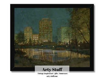 Central Park and the Plaza, Manhattan, New York City, USA | Landscape Oil Painting 1917 | Vintage Wall Art | PRINTABLE download