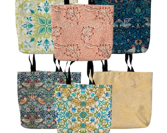 William Morris Tote Bags, Eco-Friendly Canvas Shopping Bag, Floral Nature Pattern, Durable Shopper