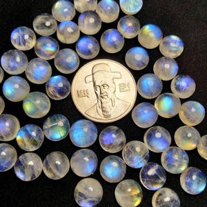 Rainbow Moonstone Cabs 9MM - Awesome Blue Flashy White Rainbow Moonstone Round Shape Loose Gemstone, Round Lot,For Making All Jewellery.!181