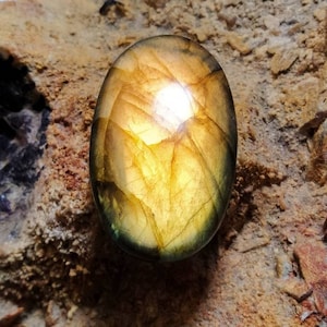 100%Natural Yellow Fire Labradorite Cabochon Size - 45x27x7 mm. Backside Flat Back Oval Shape Loose Gemstone For Making All Jewelry.!224