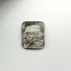 13.00 Carat, Natural Black Rutile Quartz, Size 16x14x6mm Cushion Shape Cabochon, Black Rulite Gemstone, Black and White Colour Rutile Stone.