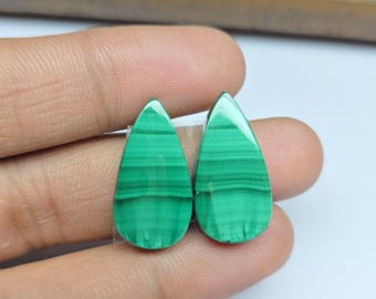 Pair Malachite cabochons, Malachite Gemstone, matching pair Cabochons, Natural gemstone cabochon Size 23x12x4mm Malachite Pear Gemstone