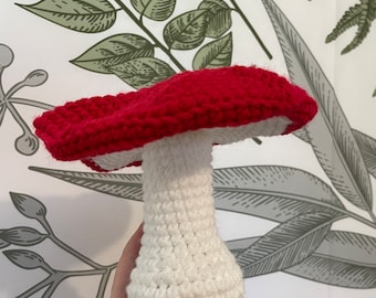 Crochet Mushroom: Red & White Toadstool, Cottagecore Plush