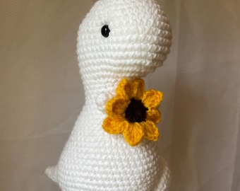 Crochet T. rex Amigurumi: Handmade Dinosaur Plush with Sunflower