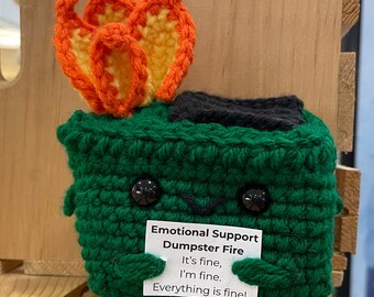 Crochet Emotional Support Dumpster Fire Plushie: Funny Desk Decor