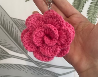 Rose Keychain | Crochet Flower | Decor | Purse and Backpack Charm | Pink Flower | Springtime | Keyring Decoration