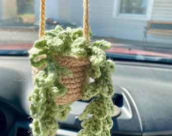 Crochet Hanging Plant | Decor for Car | Handmade Greenery for Vehicle Mirror | Vining Plants
