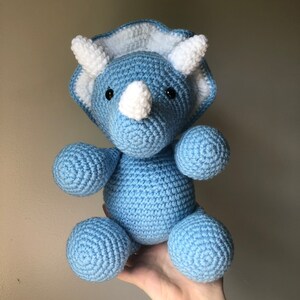 Crochet Triceratops Stuffed Animal | Handmade Dinosaur Plush | Gift for Kids | Nursery and Baby Room Decor | Birthday Gifts for Boys | Dino