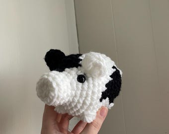 Spotted Pig Plush | Crochet Stuffed Animal | Farm Hog | Pink and Brown Spots | Custom
