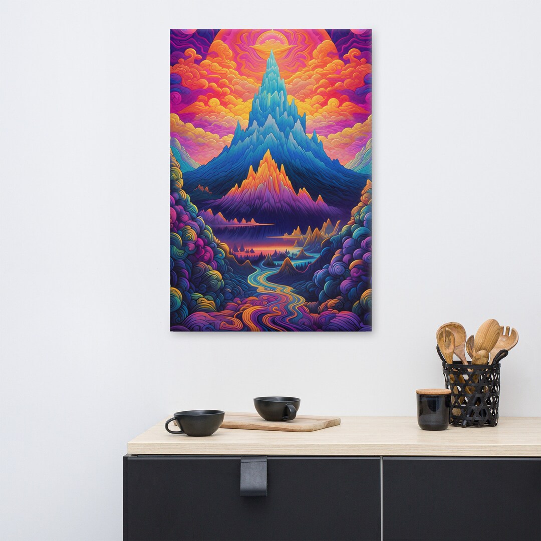 Hand-Painted Abstract Pink Mountain Canvas Art with Floating Gold Frame - 90cm x 90cm